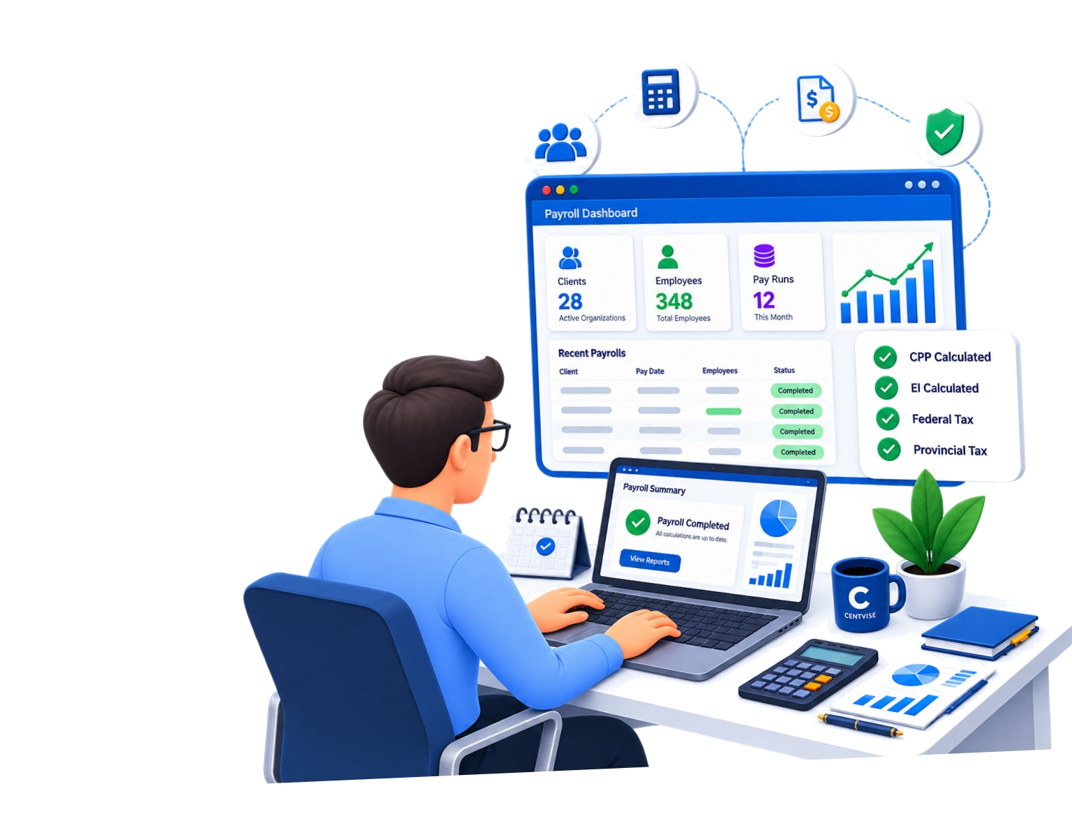 Accountant completing payroll in the Centvise dashboard